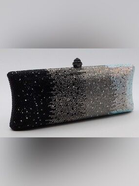 EUC Elegant Silver and Black Crystal Rhinestone Clutch Evening Bag